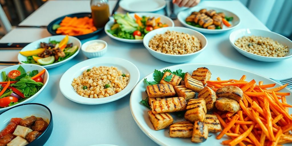 Een tafel vol gezonde en heerlijke gerechten.