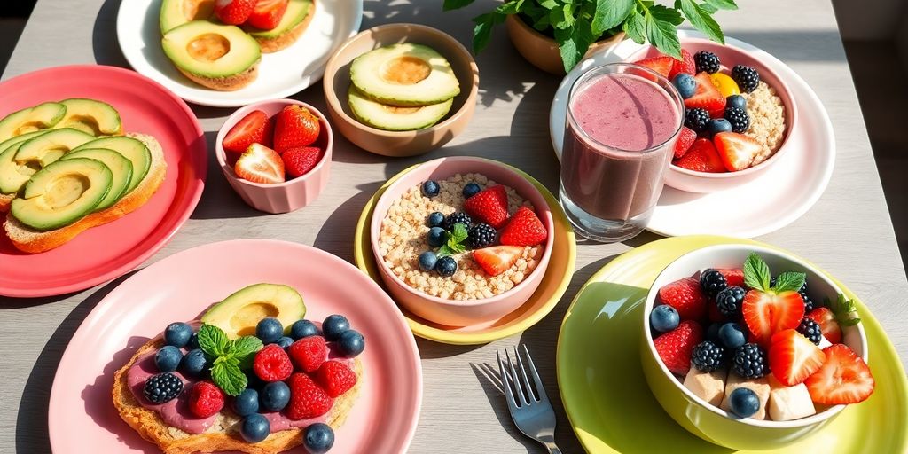 Gezond ontbijt met fruit en kommen havermout.